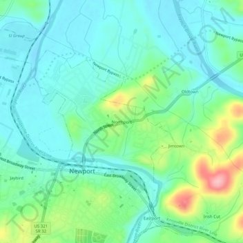 Mappa topografica Northport, altitudine, rilievo