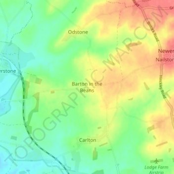 Mappa topografica Barton in the Beans, altitudine, rilievo