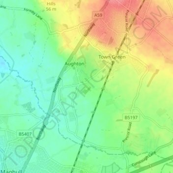 Mappa topografica Holt Green, altitudine, rilievo