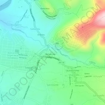 Mappa topografica A, altitudine, rilievo
