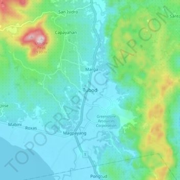 Mappa topografica Tubod, altitudine, rilievo