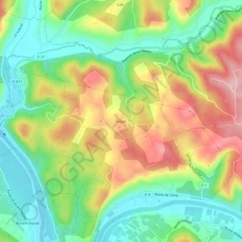 Mappa topografica Fages, altitudine, rilievo
