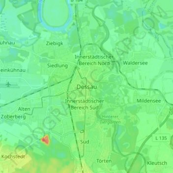 Mappa topografica Dessau, altitudine, rilievo