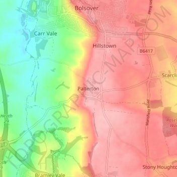 Mappa topografica Palterton, altitudine, rilievo