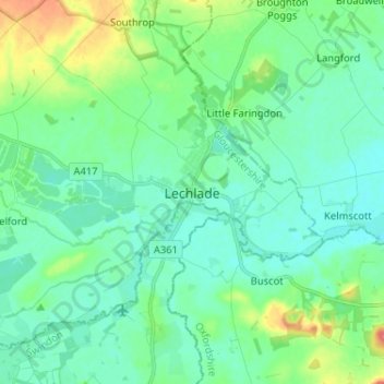 Mappa topografica Lechlade, altitudine, rilievo