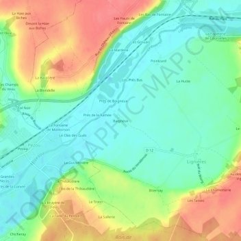 Mappa topografica Baigneux, altitudine, rilievo