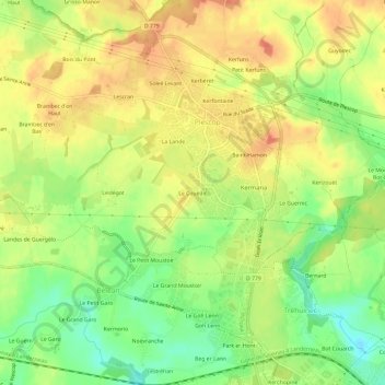 Mappa topografica Le Couëdic, altitudine, rilievo