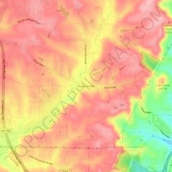 Mappa topografica Floyds Knobs, altitudine, rilievo