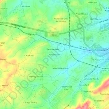 Mappa topografica Ramblewood, altitudine, rilievo