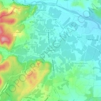 Mappa topografica Bouzene, altitudine, rilievo