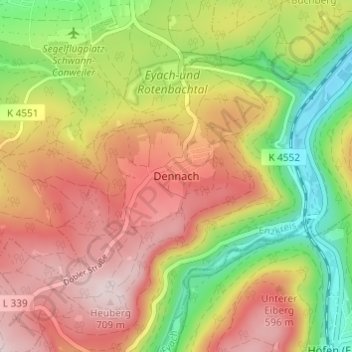 Mappa topografica Dennach, altitudine, rilievo