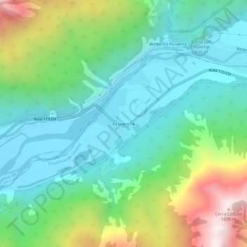 Mappa topografica Pehuenche, altitudine, rilievo