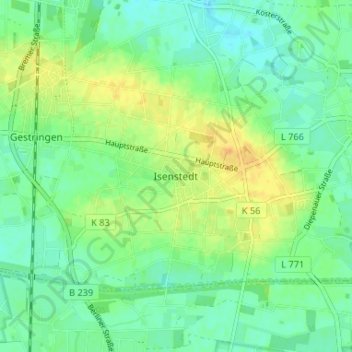 Mappa topografica Isenstedt, altitudine, rilievo