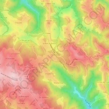 Mappa topografica Les Jordes, altitudine, rilievo
