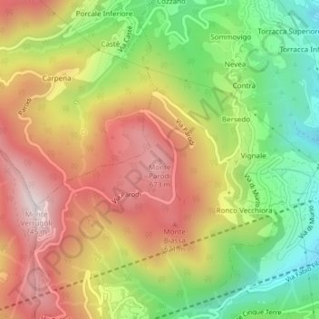 Mappa topografica Monte Parodi, altitudine, rilievo