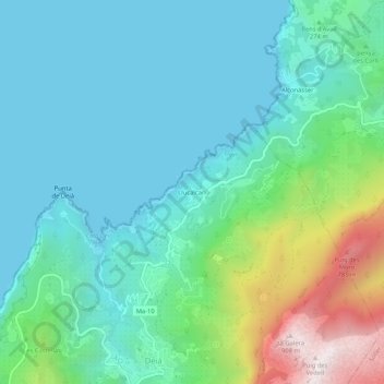Mappa topografica Llucalcari, altitudine, rilievo