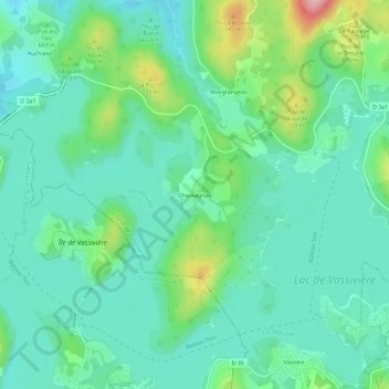 Mappa topografica Chassagnas, altitudine, rilievo