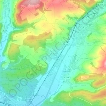 Mappa topografica Horheim, altitudine, rilievo