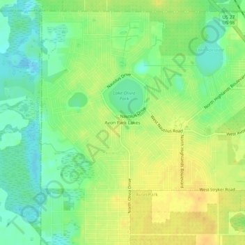Mappa topografica Avon Park Lakes, altitudine, rilievo