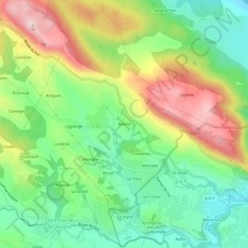Mappa topografica Barthe, altitudine, rilievo