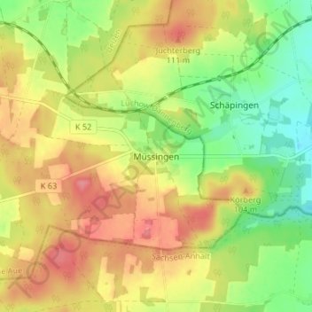 Mappa topografica Müssingen, altitudine, rilievo