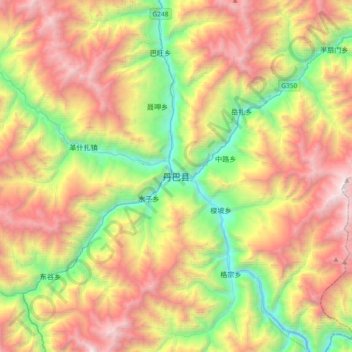 Mappa topografica 丹巴县, altitudine, rilievo