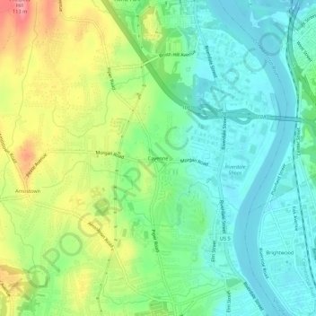 Mappa topografica Cayenne, altitudine, rilievo
