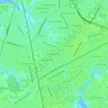 Mappa topografica Estabrook Park, altitudine, rilievo