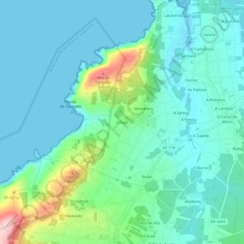 Mappa topografica O Feal, altitudine, rilievo