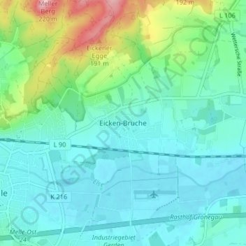 Mappa topografica Eicken-Bruche, altitudine, rilievo