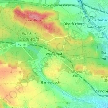 Mappa topografica Weiherhof, altitudine, rilievo