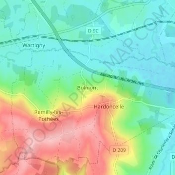 Mappa topografica Bolmont, altitudine, rilievo