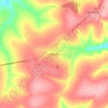 Mappa topografica Guariba, altitudine, rilievo