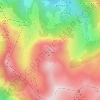 Mappa topografica Le Sangle, altitudine, rilievo