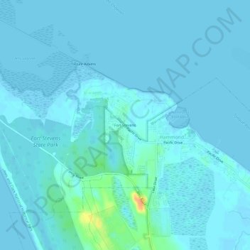 Mappa topografica Fort Stevens, altitudine, rilievo