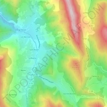 Mappa topografica Sauzet, altitudine, rilievo