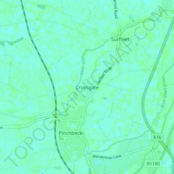 Mappa topografica Crossgate, altitudine, rilievo
