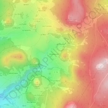 Mappa topografica Monedeyres, altitudine, rilievo
