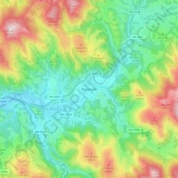 Mappa topografica Elizondo, altitudine, rilievo