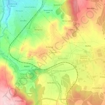Mappa topografica O Cumial, altitudine, rilievo