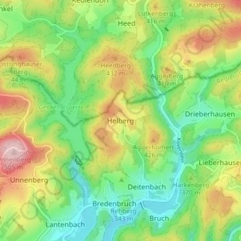 Mappa topografica Helberg, altitudine, rilievo