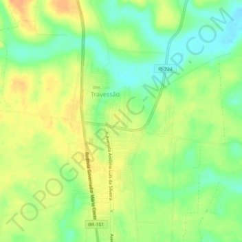 Mappa topografica Travessão, altitudine, rilievo