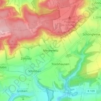 Mappa topografica Mennewitz, altitudine, rilievo