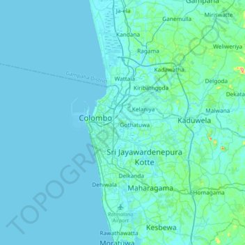 Mappa topografica Kolonnawa, altitudine, rilievo