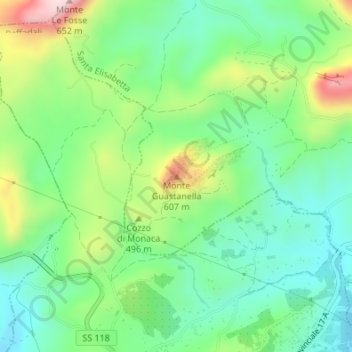 Mappa topografica Monte Guastanella, altitudine, rilievo