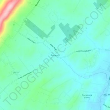 Mappa topografica Opequon, altitudine, rilievo