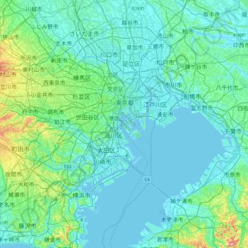 Mappa topografica Odaiba, altitudine, rilievo