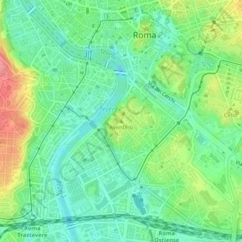 Mappa topografica Aventino, altitudine, rilievo