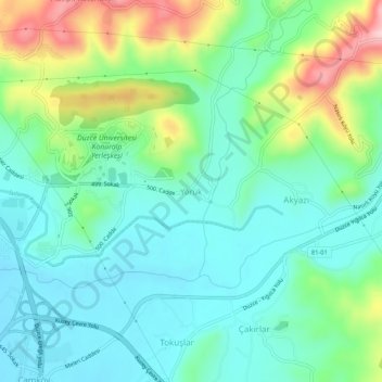 Mappa topografica Yörük, altitudine, rilievo