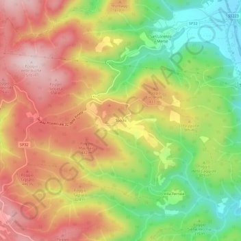 Mappa topografica Tocchi, altitudine, rilievo